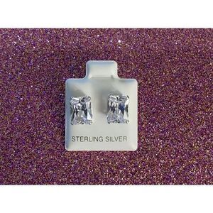 New Sterling Silver 3 Ct. Emerald Cut Sim Diamond Stud Earrings~.925